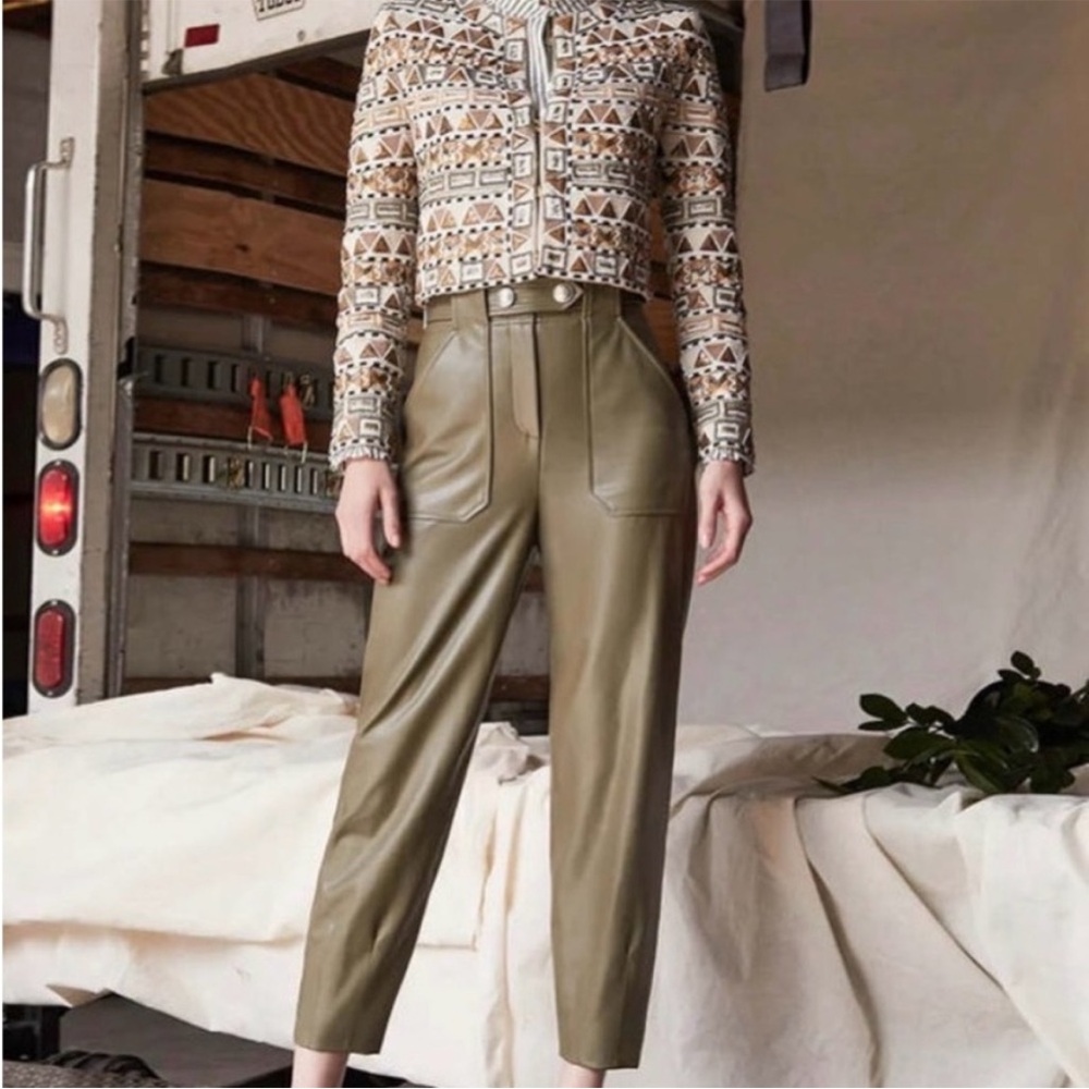Veronica Beard Olive Atala Faux Leather Cropped Pants 12